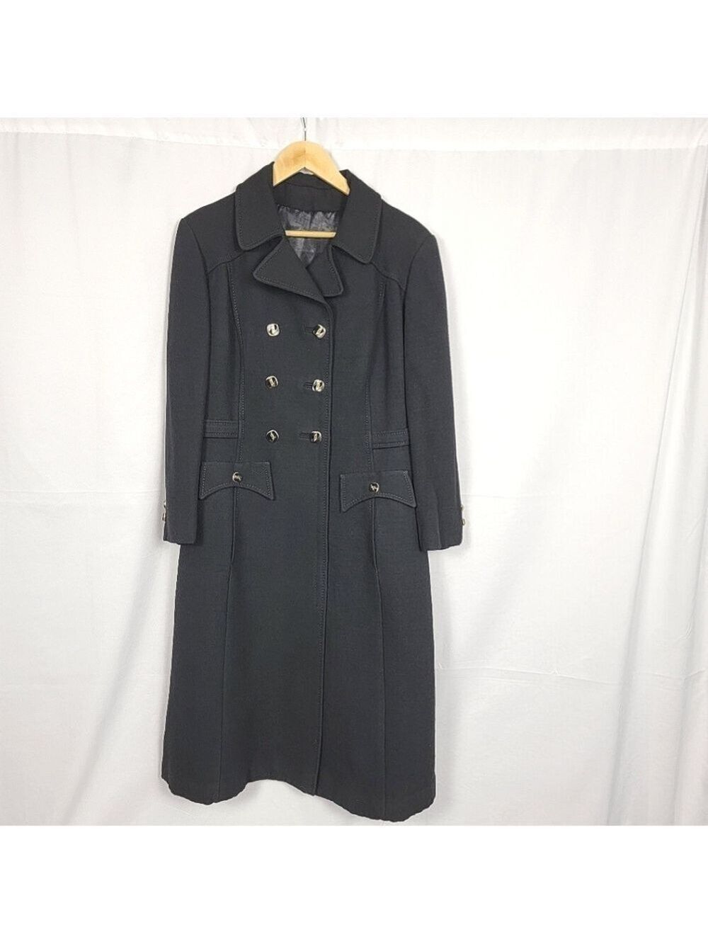 Vintage Black Wool Double Breasted Coat #1996